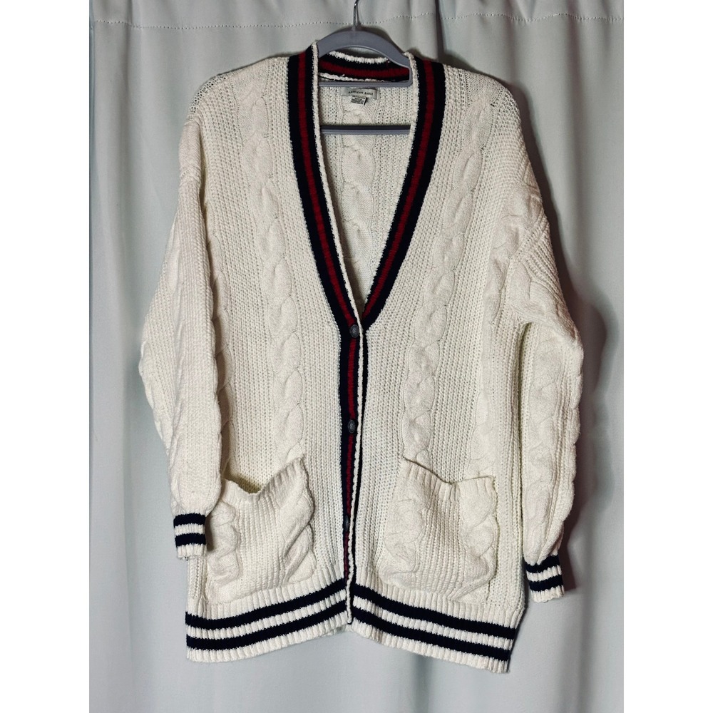 American Eagle Cable Knit Oversized Varsity Cardigan Sweater XS Button Up Preppy